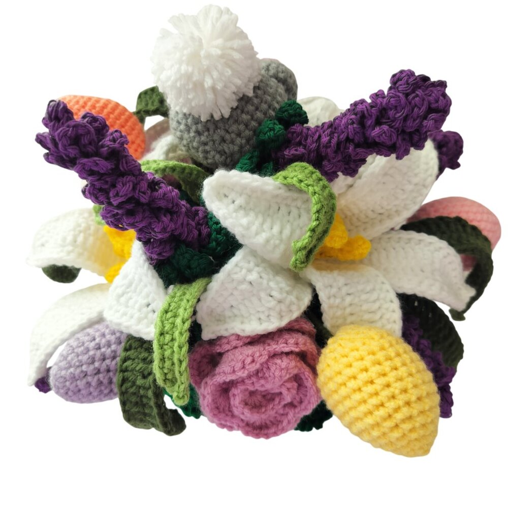 Easter Centerpiece Bouquet In Plastic Vase with handmade Crochet Flowers with Bu - Picture 7 of 9